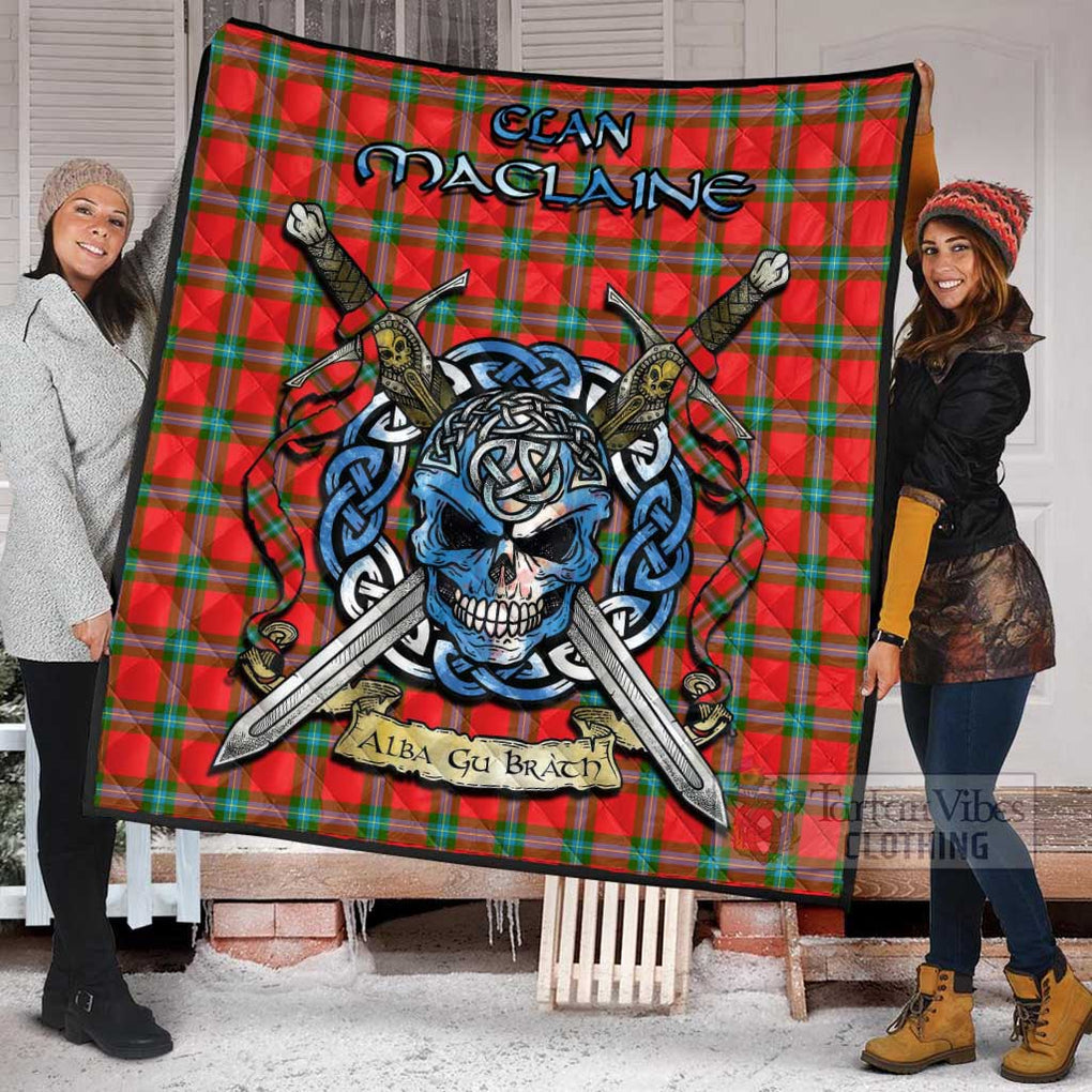 Tartan Vibes Clothing MacLaine (McLaine) Tartan Quilt with Celtic Skull Alba Gu Brath Style