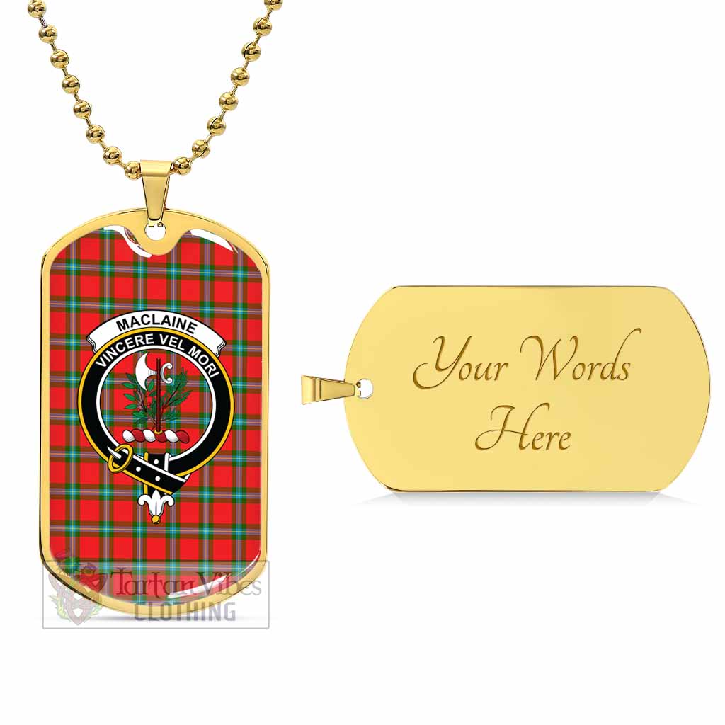 Tartan Vibes Clothing MacLaine (McLaine) Tartan Dog Tag Necklace with Family Crest