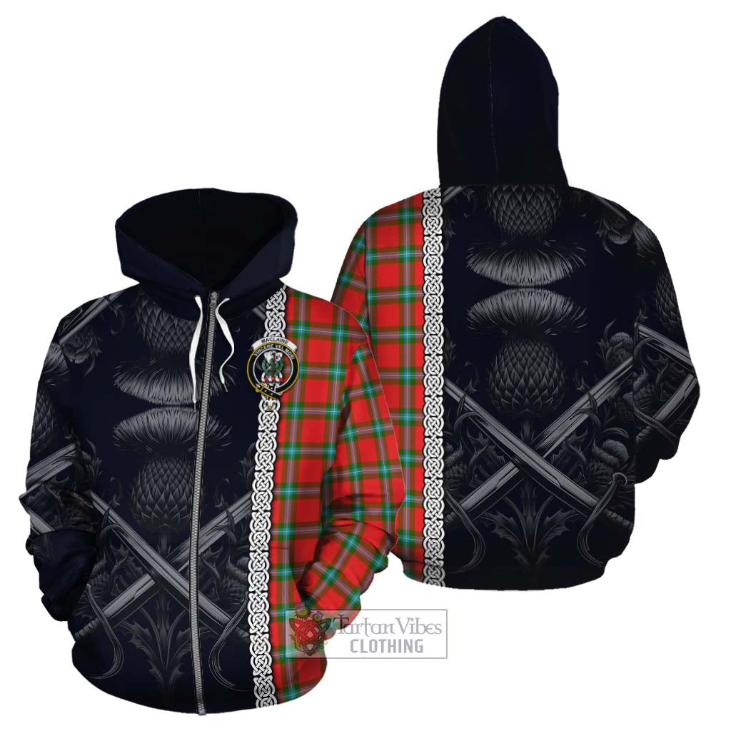 Tartan Vibes Clothing MacLaine (McLaine) Tartan Cotton Hoodie with Family Crest Cross Sword Thistle Celtic Vibes