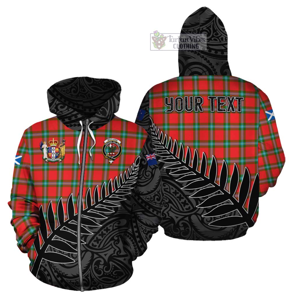 Tartan Vibes Clothing MacLaine (McLaine) Crest Tartan Cotton Hoodie with New Zealand Silver Fern Half Style