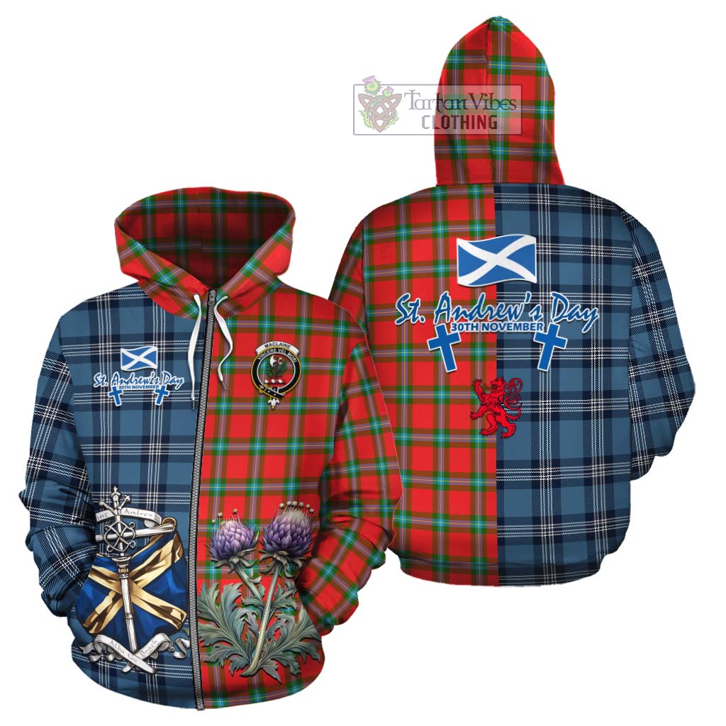 Tartan Vibes Clothing MacLaine (McLaine) Tartan Cotton Hoodie Happy St. Andrew's Day Half Tartan Style