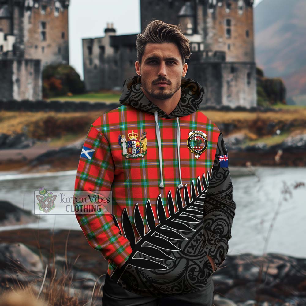 Tartan Vibes Clothing MacLaine (McLaine) Crest Tartan Cotton Hoodie with New Zealand Silver Fern Half Style