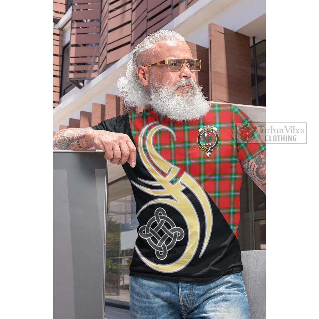 Tartan Vibes Clothing MacLaine of Loch Buie Tartan Cotton T-shirt with Family Crest and Celtic Symbol Style