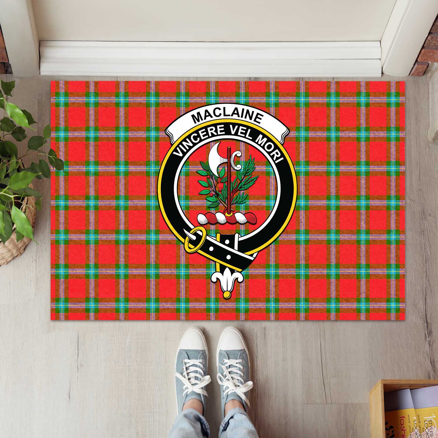 MacLaine of Loch Buie Tartan Door Mat with Family Crest - Tartanvibesclothing