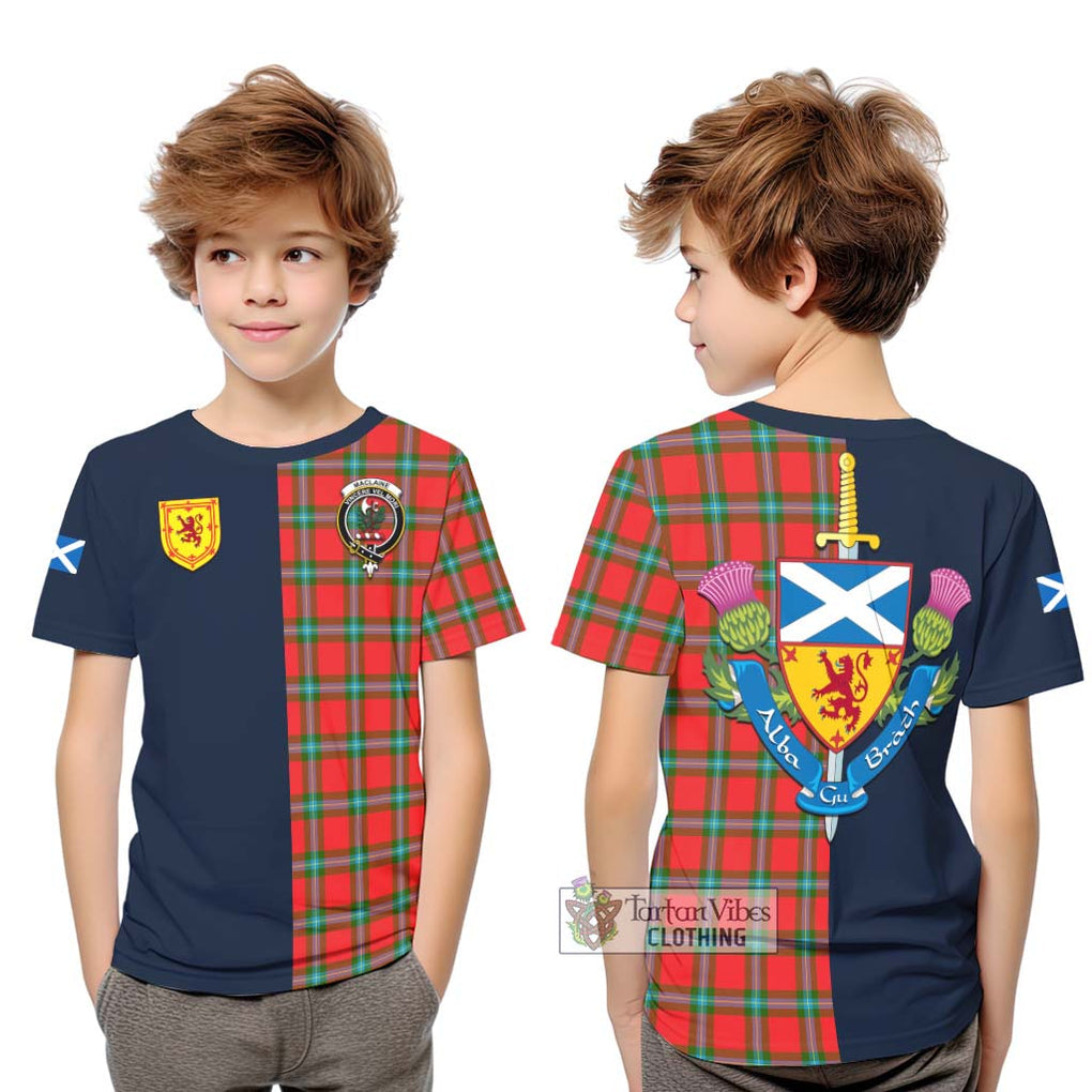 Tartan Vibes Clothing MacLaine of Loch Buie Tartan Kid T-Shirt with Scottish Lion Royal Arm Half Style