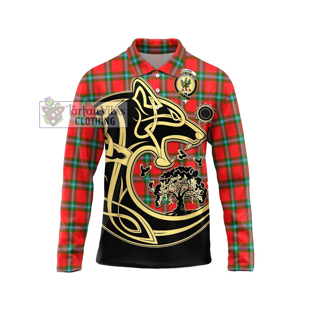 MacLaine (McLaine) Tartan Long Sleeve Polo Shirt with Family Crest Celtic Wolf Style Unisex - Tartanvibesclothing Shop