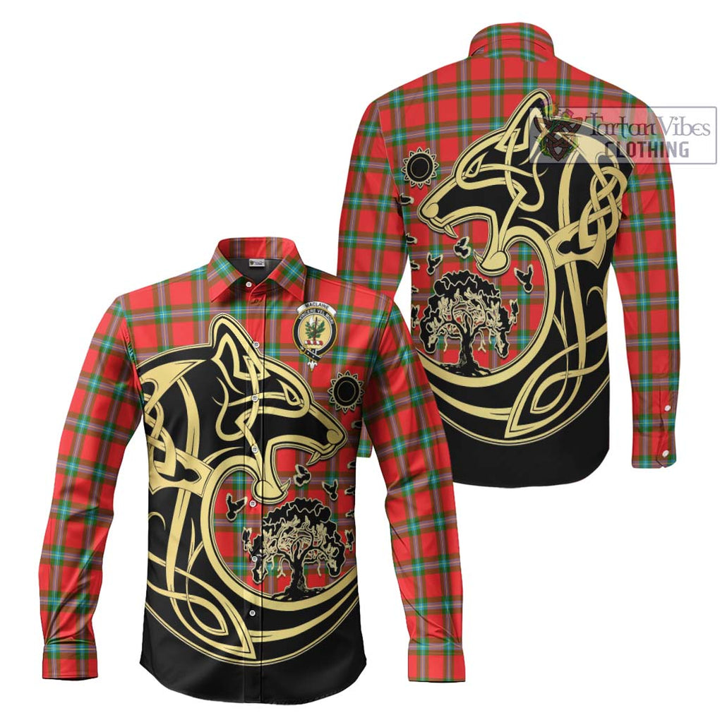 MacLaine (McLaine) Tartan Long Sleeve Button Shirt with Family Crest Celtic Wolf Style Men's Shirt S - Tartan Vibes Clothing