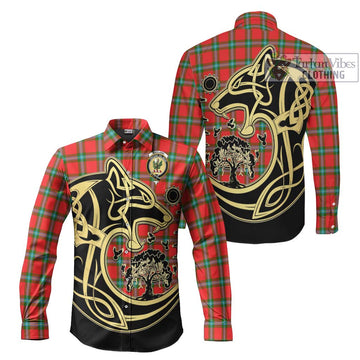 MacLaine (McLaine) Tartan Long Sleeve Button Shirt with Family Crest Celtic Wolf Style