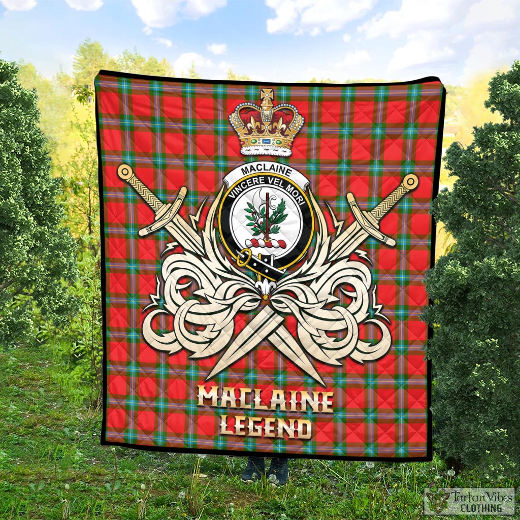 Tartan Vibes Clothing MacLaine of Loch Buie Tartan Quilt with Clan Crest and the Golden Sword of Courageous Legacy