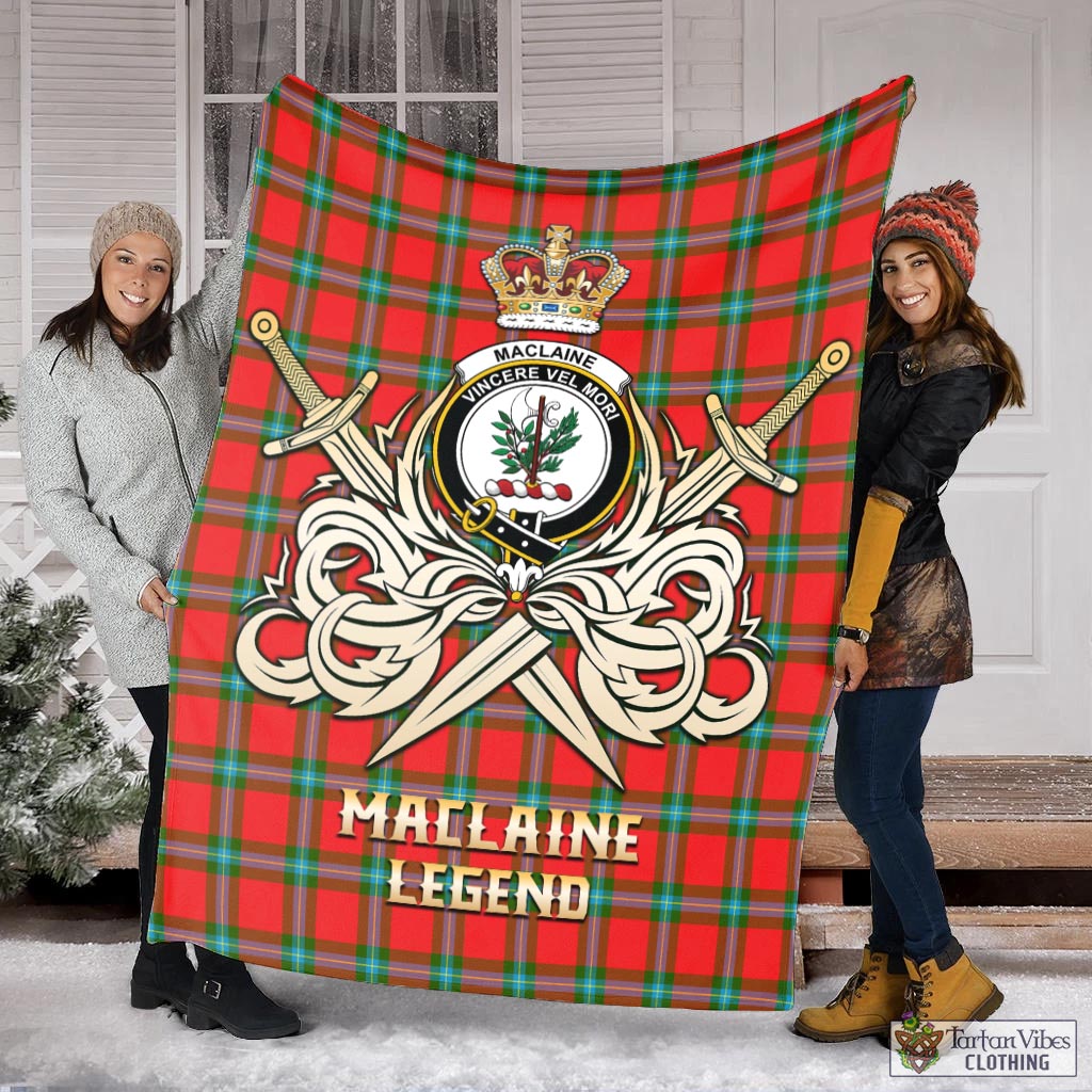 Tartan Vibes Clothing MacLaine of Loch Buie Tartan Blanket with Clan Crest and the Golden Sword of Courageous Legacy