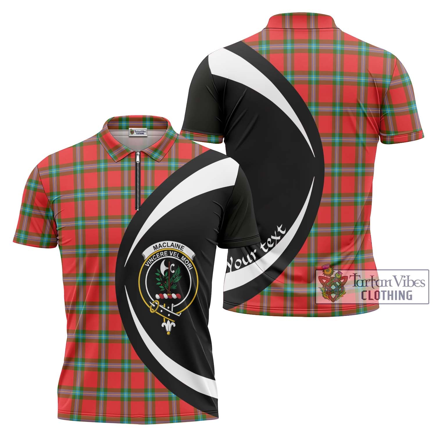 Tartan Vibes Clothing MacLaine of Loch Buie Tartan Zipper Polo Shirt with Family Crest Circle Style