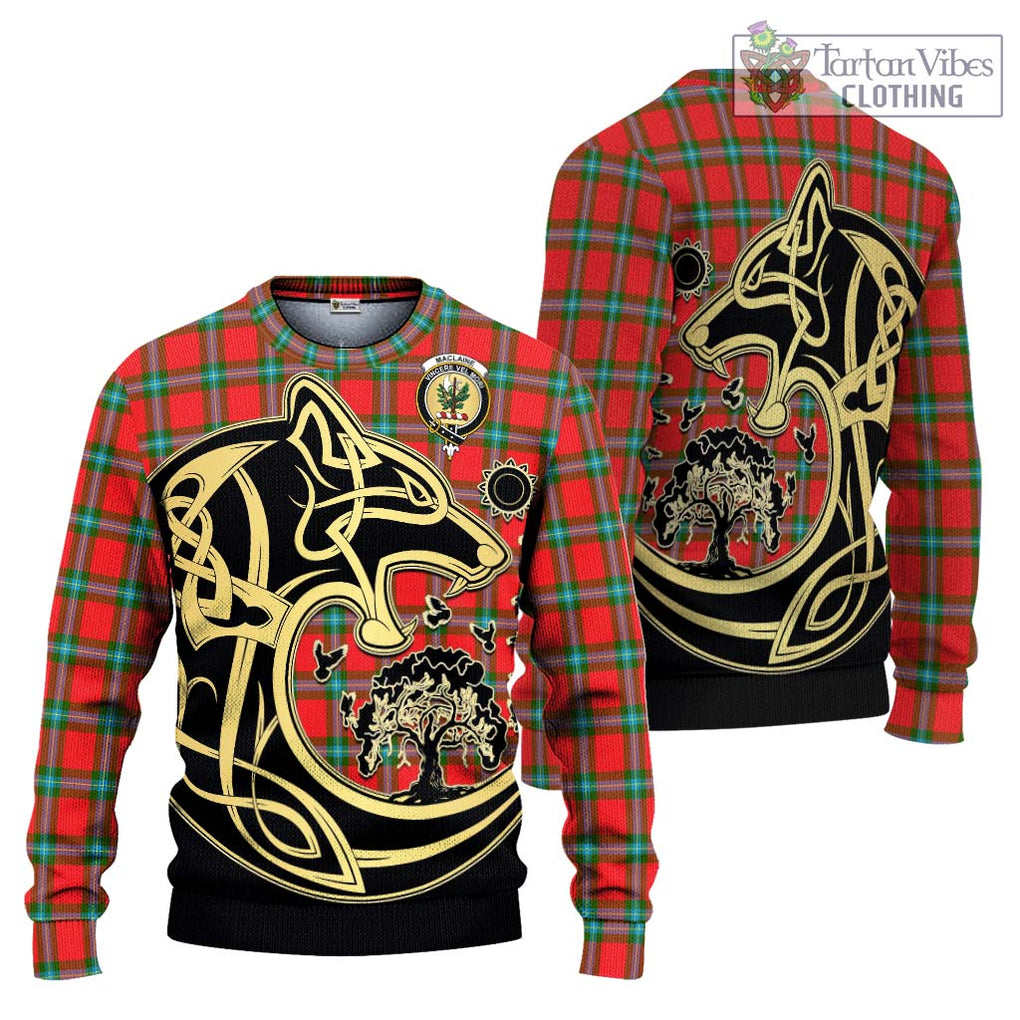 MacLaine (McLaine) Tartan Knitted Sweater with Family Crest Celtic Wolf Style Unisex - Tartan Vibes Clothing