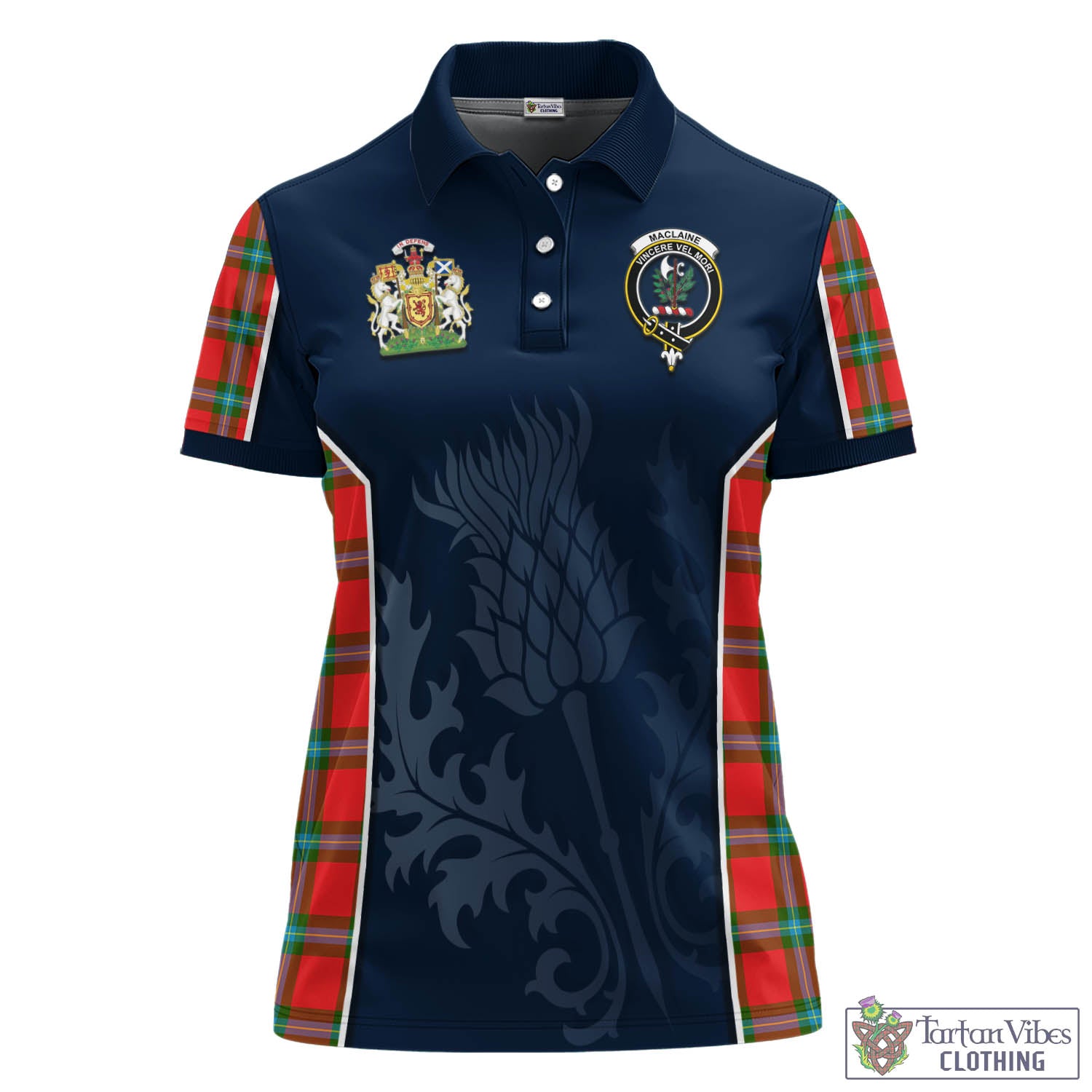 Tartan Vibes Clothing MacLaine of Loch Buie Tartan Women's Polo Shirt with Family Crest and Scottish Thistle Vibes Sport Style