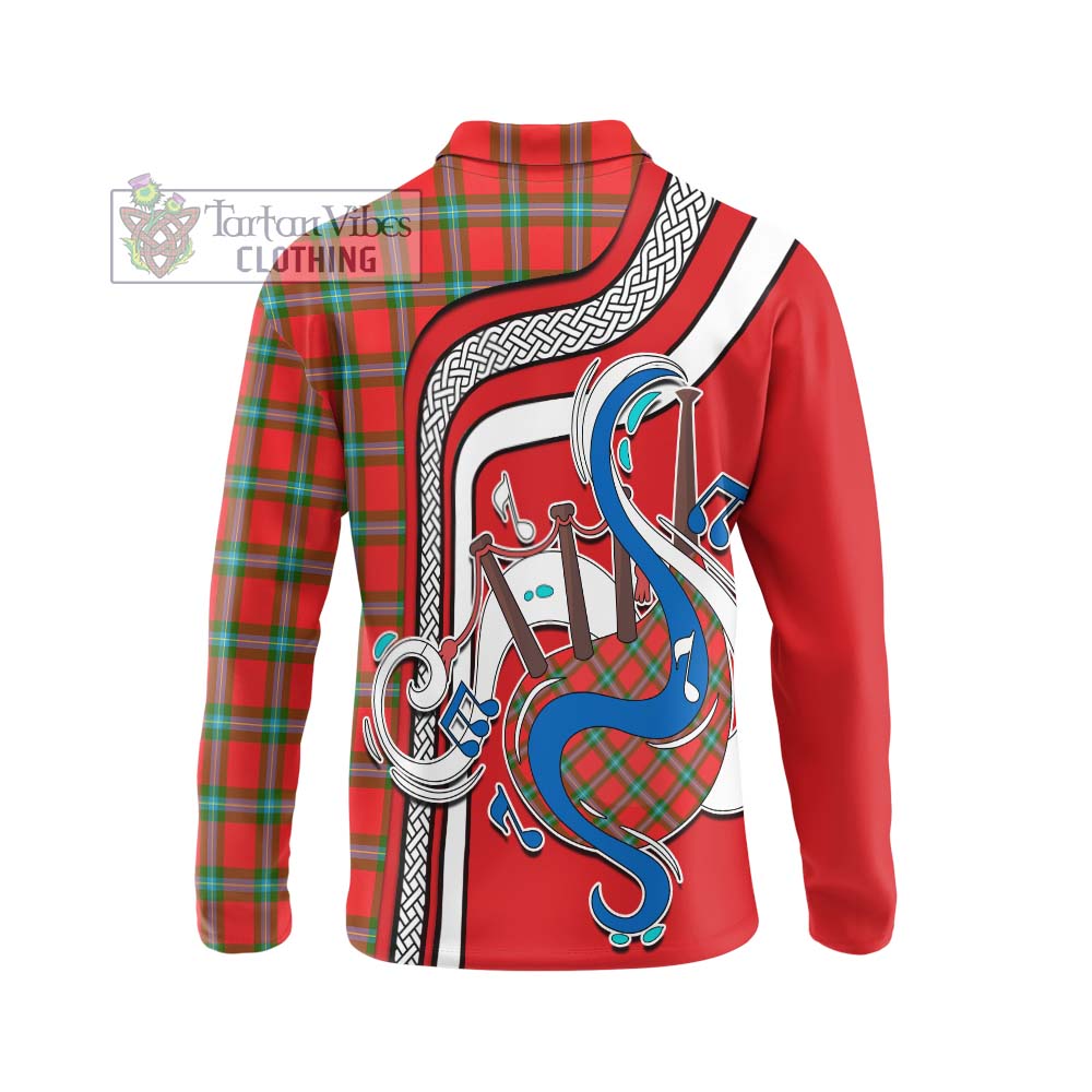 Tartan Vibes Clothing MacLaine of Loch Buie Tartan Long Sleeve Polo Shirt with Epic Bagpipe Style