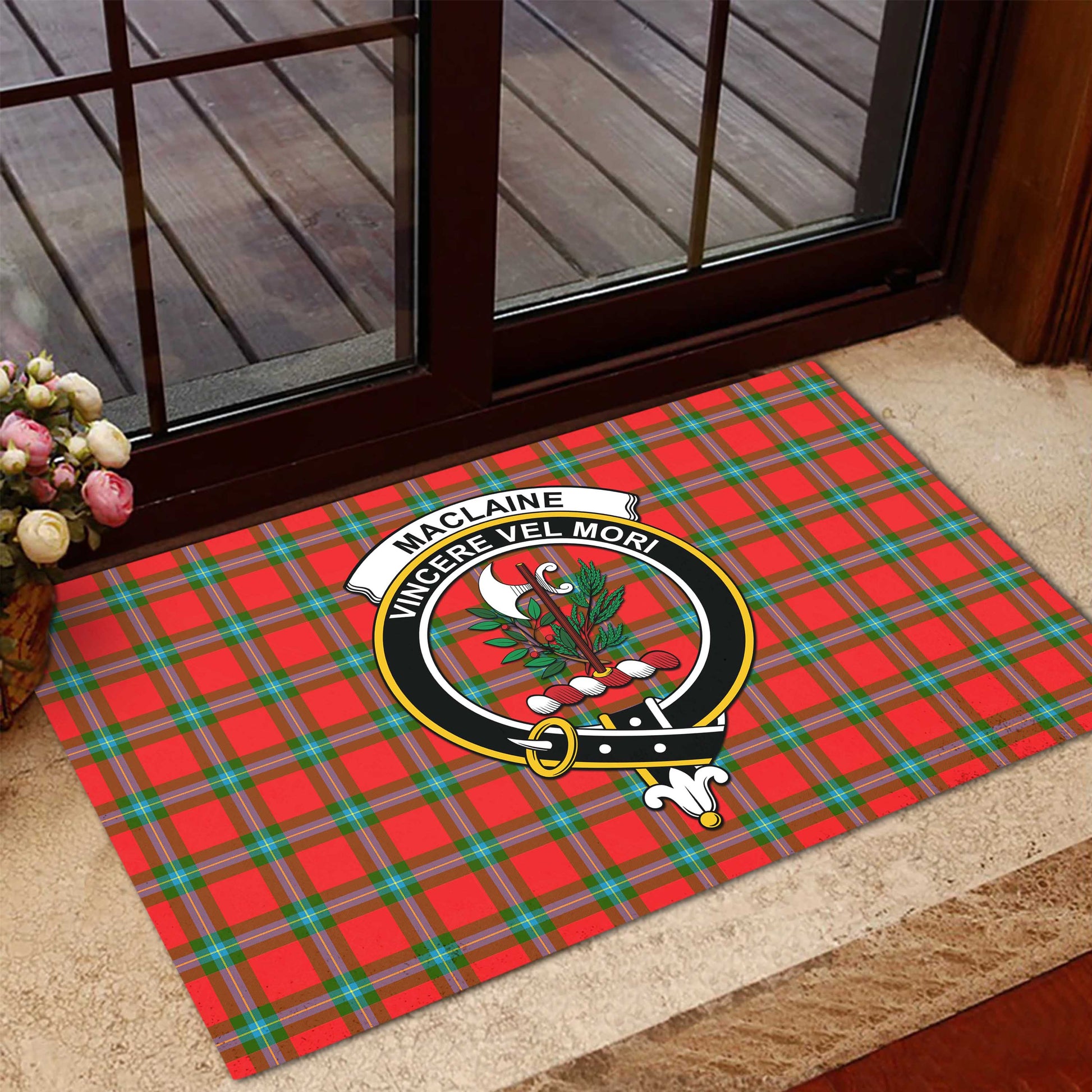 MacLaine of Loch Buie Tartan Door Mat with Family Crest - Tartanvibesclothing