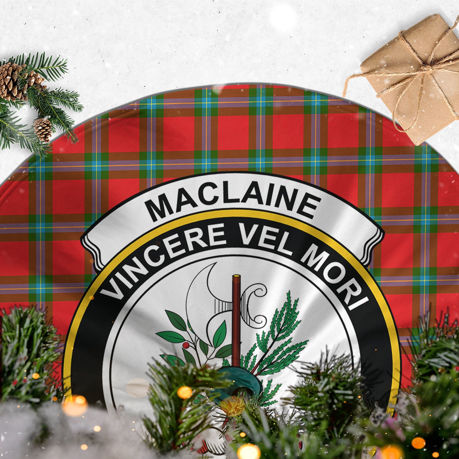 MacLaine of Loch Buie Tartan Christmas Tree Skirt with Family Crest - Tartanvibesclothing