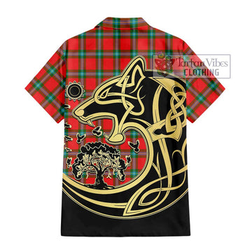 MacLaine (McLaine) Tartan Short Sleeve Button Shirt with Family Crest Celtic Wolf Style