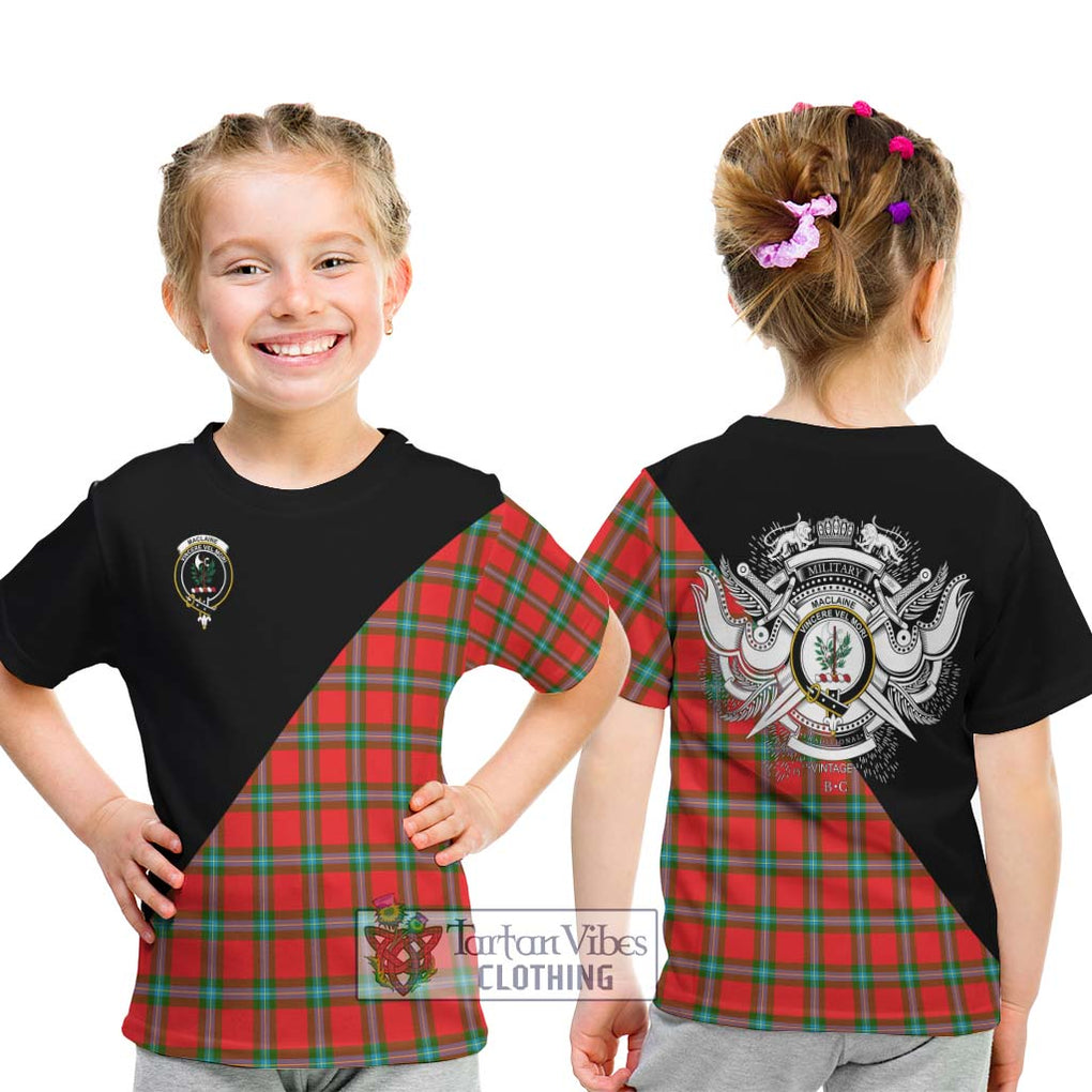 MacLaine (McLaine) Tartan Kid T-Shirt with Family Crest and Military Logo Style - Tartanvibesclothing Shop