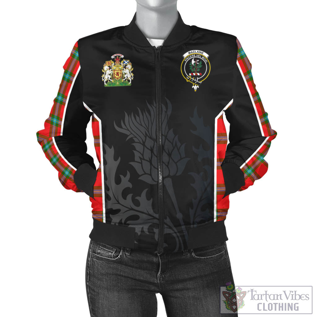 Tartan Vibes Clothing MacLaine of Loch Buie Tartan Bomber Jacket with Family Crest and Scottish Thistle Vibes Sport Style