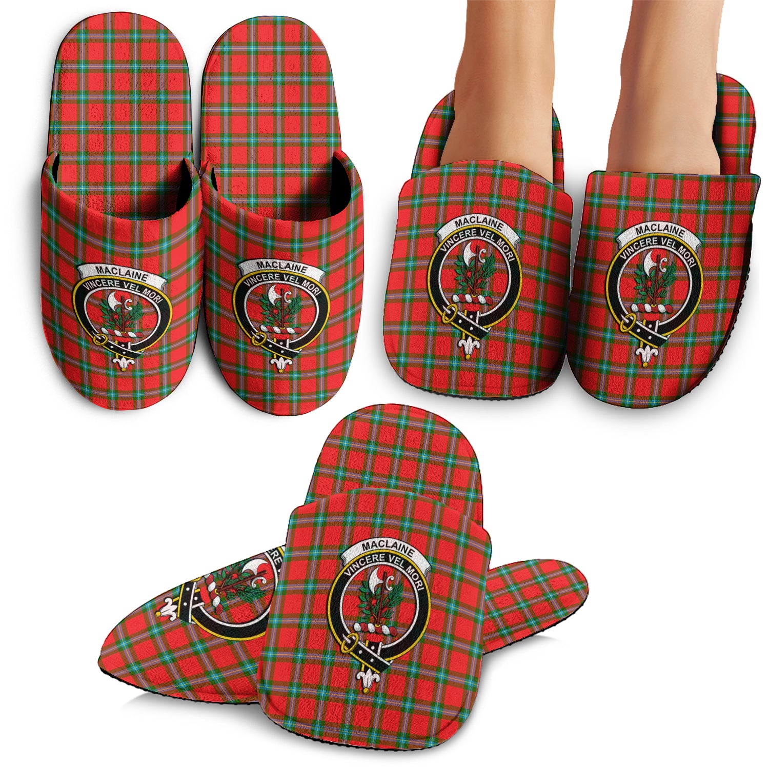 MacLaine of Loch Buie Tartan Home Slippers with Family Crest - Tartanvibesclothing