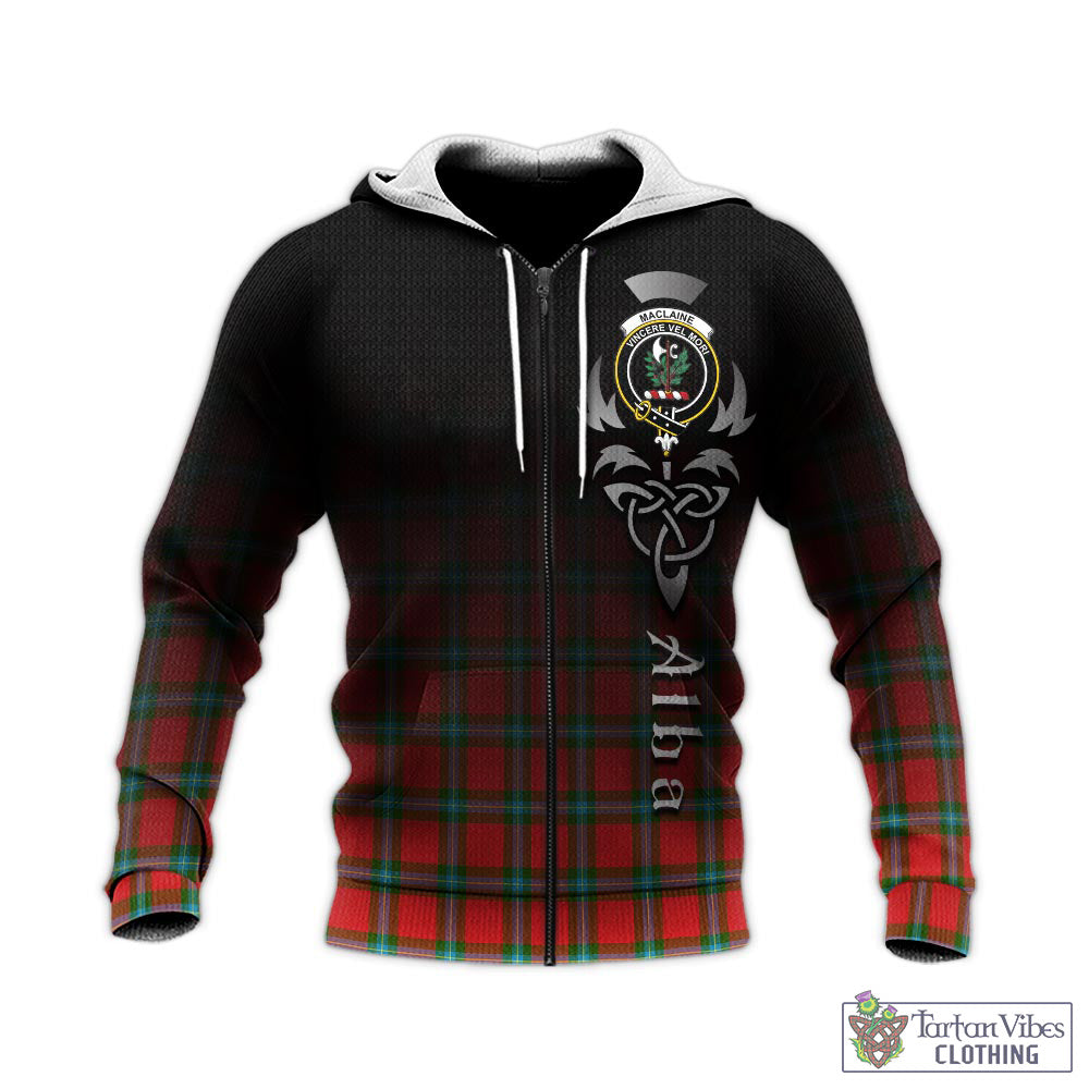 Tartan Vibes Clothing MacLaine of Loch Buie Tartan Knitted Hoodie Featuring Alba Gu Brath Family Crest Celtic Inspired