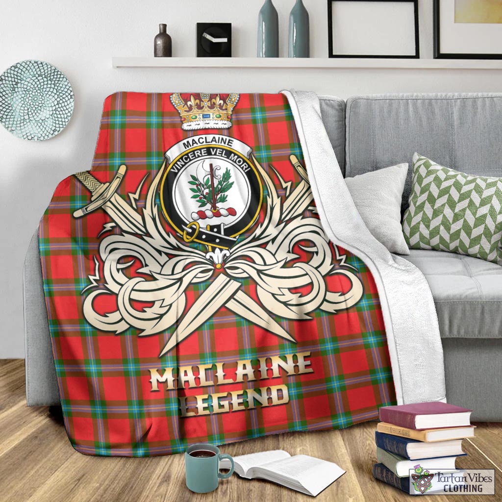 Tartan Vibes Clothing MacLaine of Loch Buie Tartan Blanket with Clan Crest and the Golden Sword of Courageous Legacy