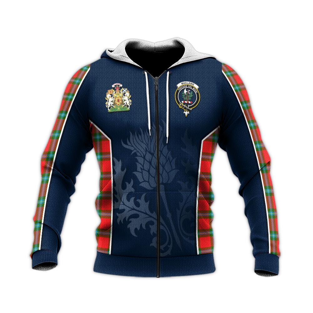 Tartan Vibes Clothing MacLaine of Loch Buie Tartan Knitted Hoodie with Family Crest and Scottish Thistle Vibes Sport Style