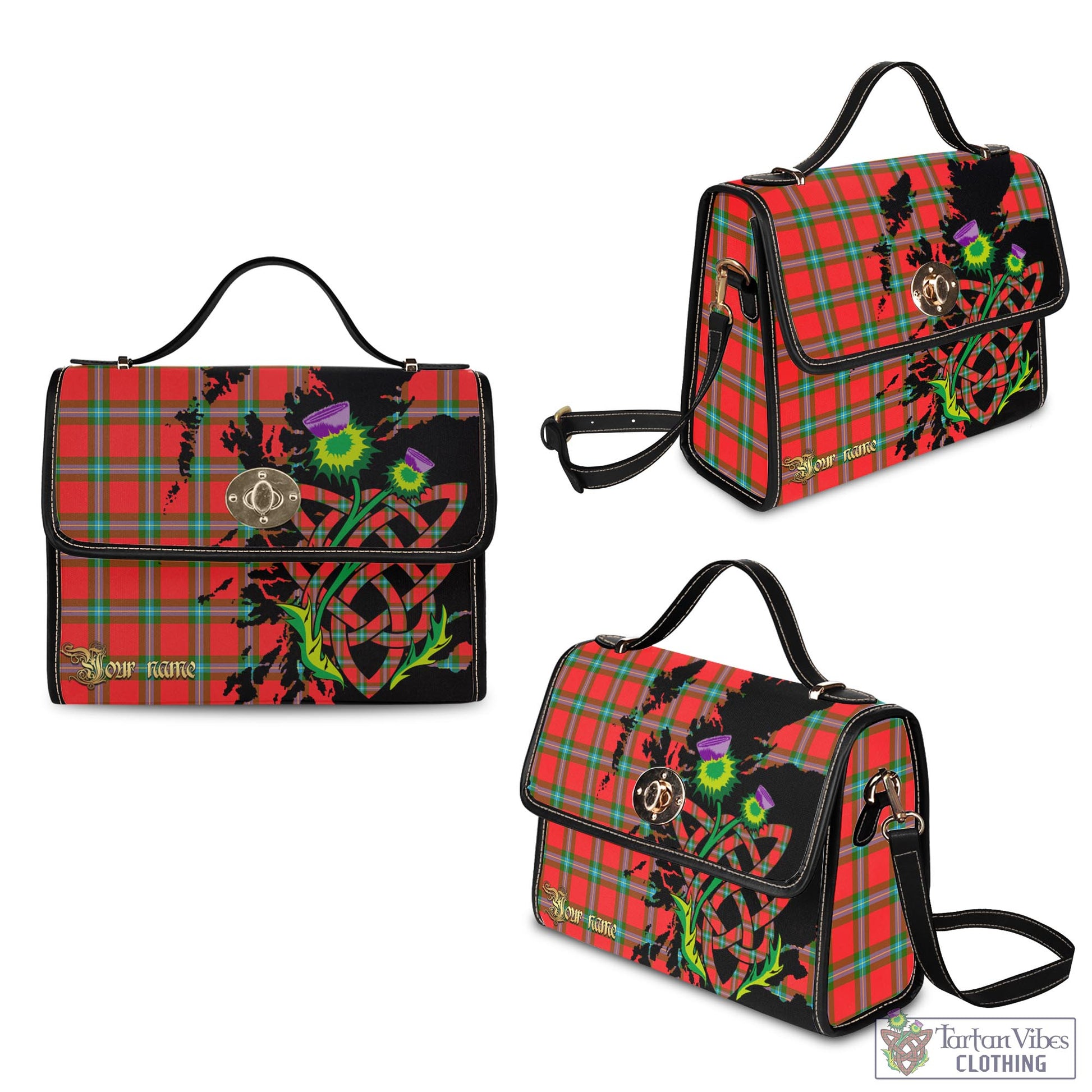 Tartan Vibes Clothing MacLaine of Loch Buie Tartan Waterproof Canvas Bag with Scotland Map and Thistle Celtic Accents