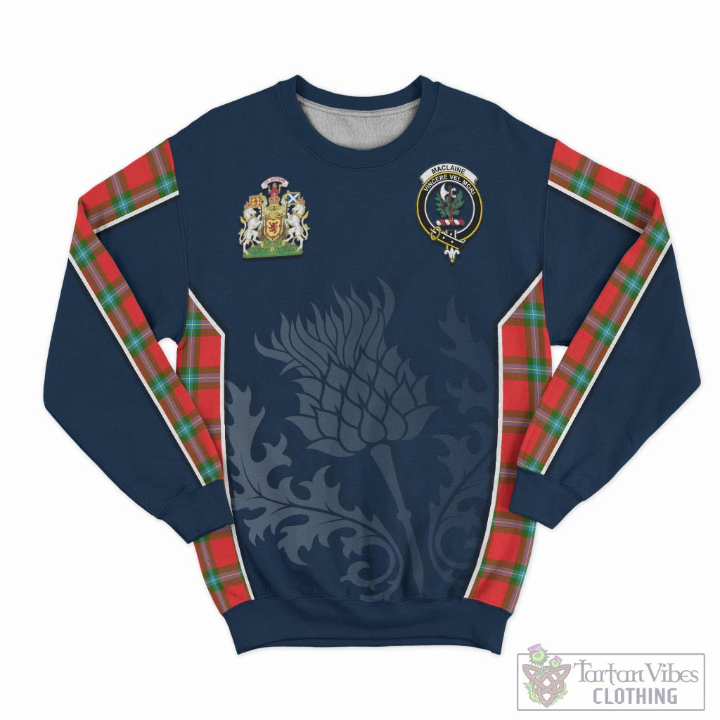 Tartan Vibes Clothing MacLaine of Loch Buie Tartan Sweatshirt with Family Crest and Scottish Thistle Vibes Sport Style