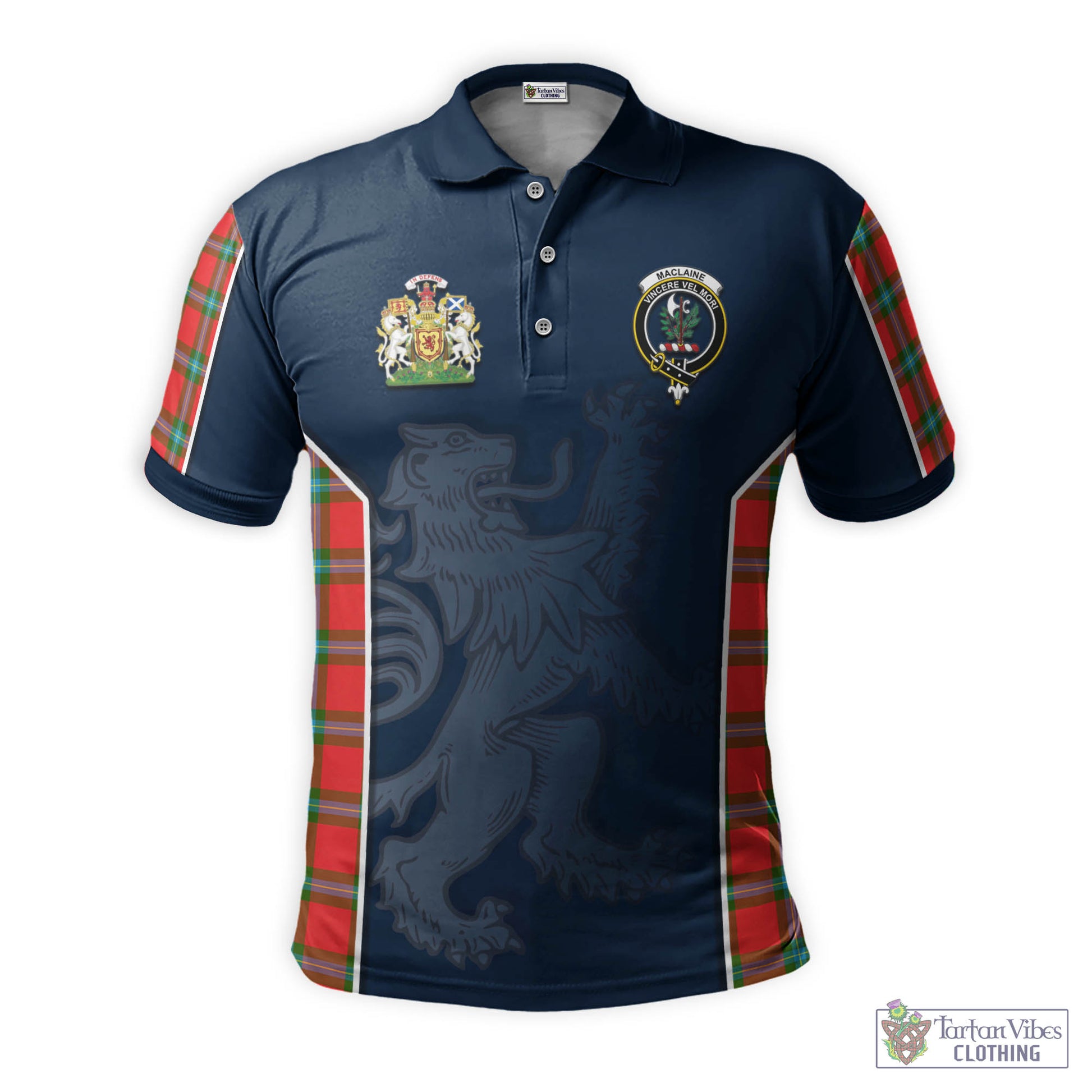 Tartan Vibes Clothing MacLaine of Loch Buie Tartan Men's Polo Shirt with Family Crest and Lion Rampant Vibes Sport Style