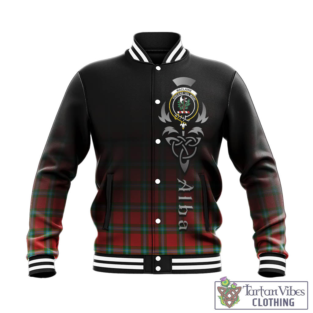 Tartan Vibes Clothing MacLaine of Loch Buie Tartan Baseball Jacket Featuring Alba Gu Brath Family Crest Celtic Inspired