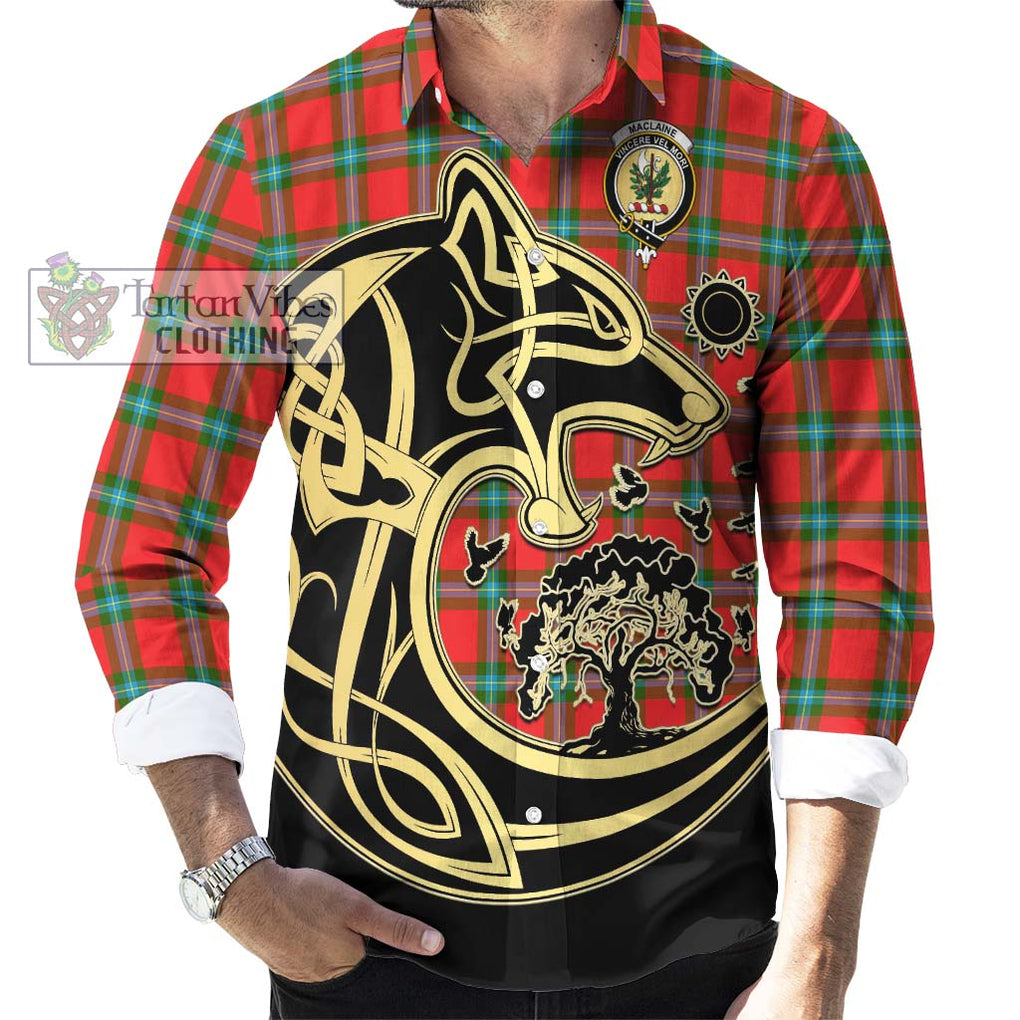 MacLaine (McLaine) Tartan Long Sleeve Button Shirt with Family Crest Celtic Wolf Style - Tartan Vibes Clothing