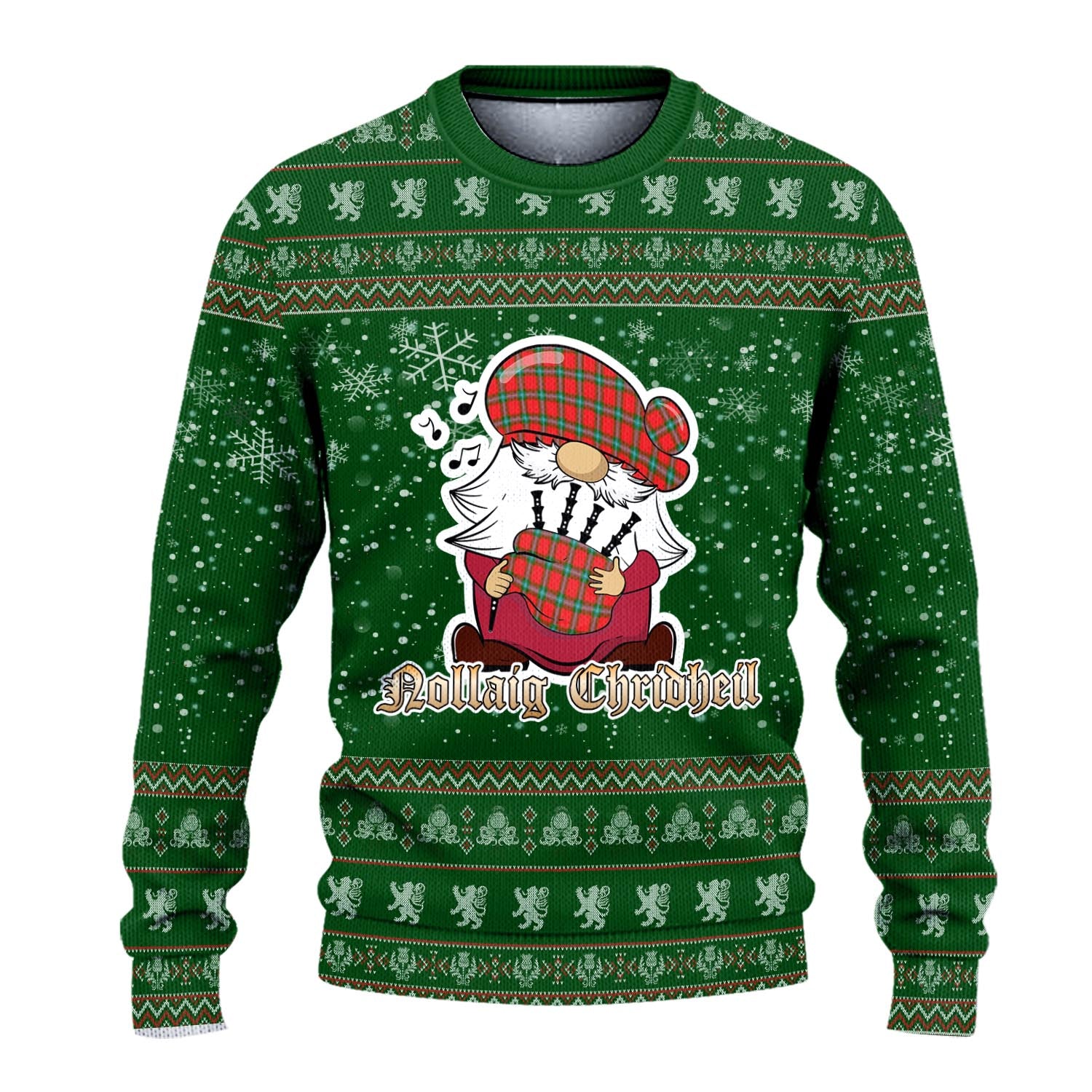 MacLaine of Loch Buie Clan Christmas Family Knitted Sweater with Funny Gnome Playing Bagpipes - Tartanvibesclothing