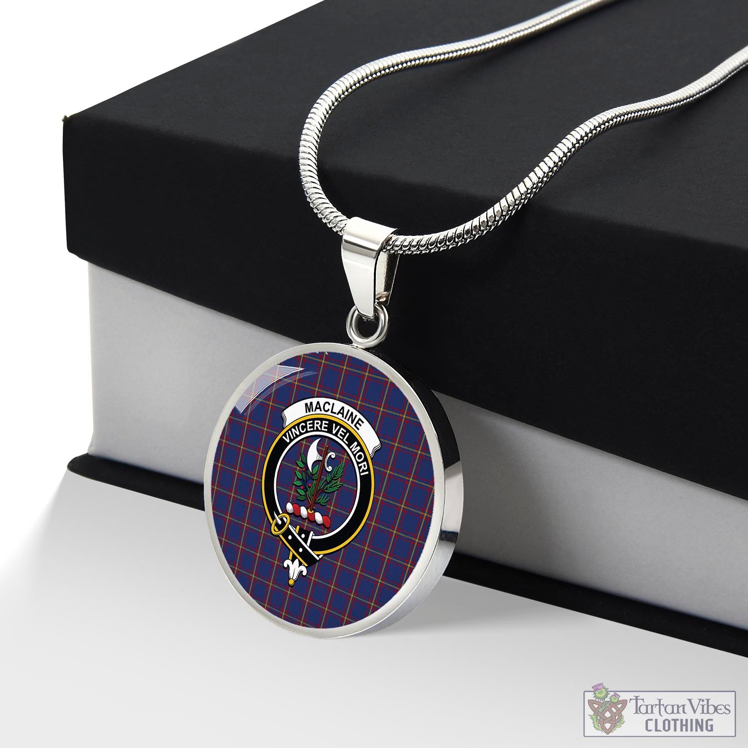 Tartan Vibes Clothing MacLaine of Lochbuie Tartan Circle Necklace with Family Crest