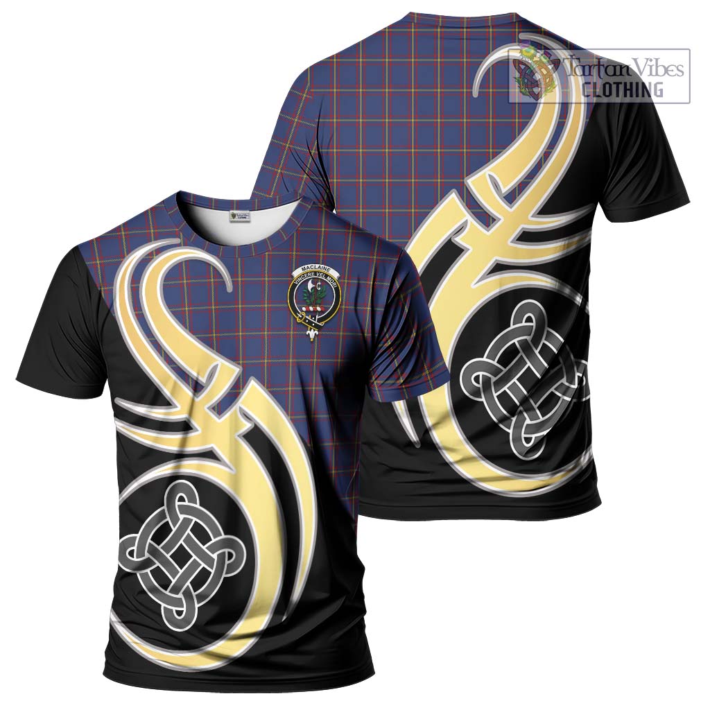 Tartan Vibes Clothing MacLaine of Lochbuie Tartan T-Shirt with Family Crest and Celtic Symbol Style