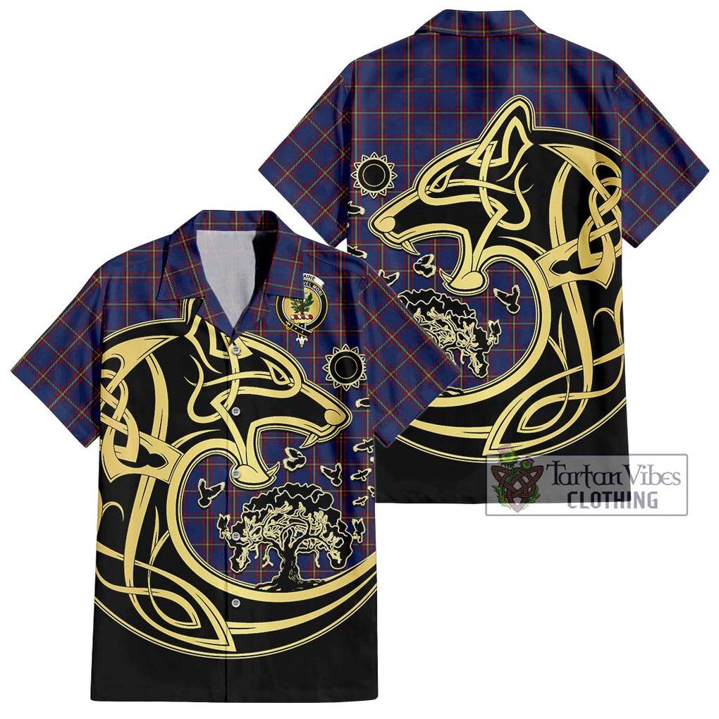 MacLaine of Lochbuie Tartan Short Sleeve Button Shirt with Family Crest Celtic Wolf Style Kid - Tartan Vibes Clothing