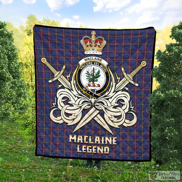 MacLaine of Lochbuie Tartan Quilt with Clan Crest and the Golden Sword of Courageous Legacy