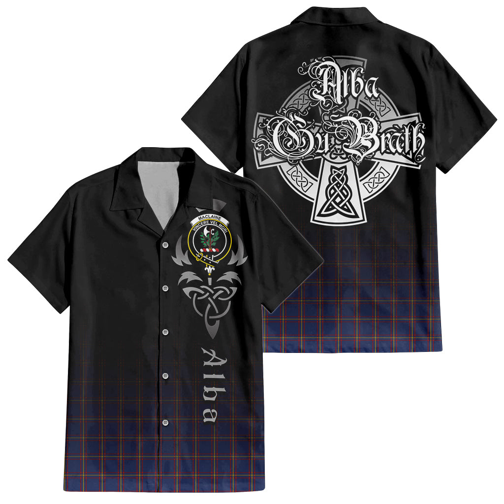 Tartan Vibes Clothing MacLaine of Lochbuie Tartan Short Sleeve Button Up Featuring Alba Gu Brath Family Crest Celtic Inspired