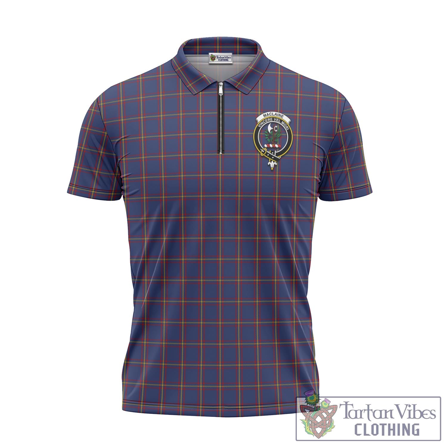 Tartan Vibes Clothing MacLaine of Lochbuie Tartan Zipper Polo Shirt with Family Crest