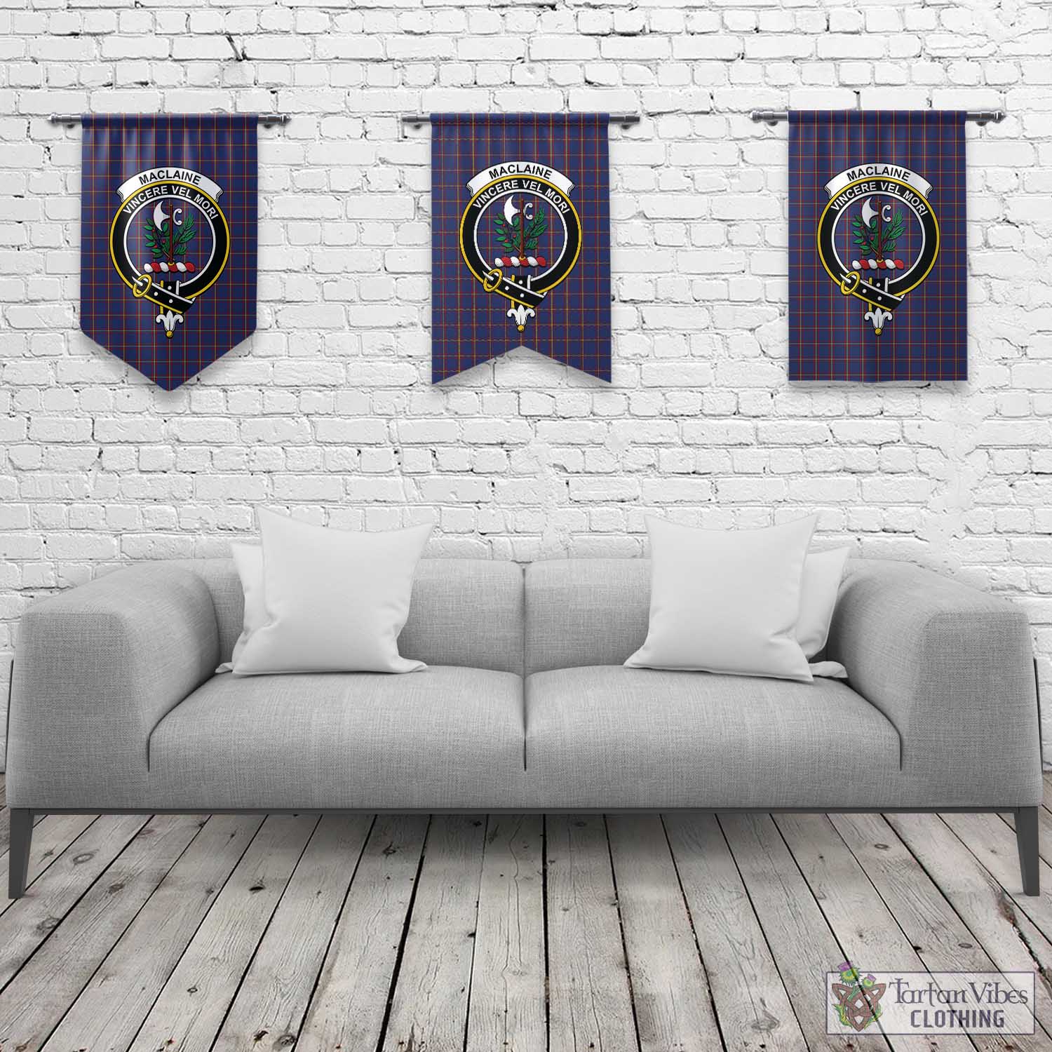 Tartan Vibes Clothing MacLaine of Lochbuie Tartan Gonfalon, Tartan Banner with Family Crest