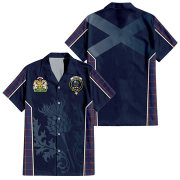 MacLaine of Lochbuie Tartan Short Sleeve Button Up Shirt with Family Crest and Scottish Thistle Vibes Sport Style