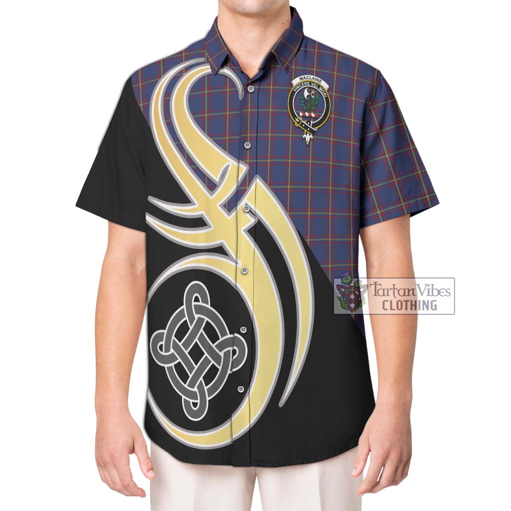 MacLaine of Lochbuie Tartan Short Sleeve Button Shirt with Family Crest and Celtic Symbol Style Kid - Tartan Vibes Clothing