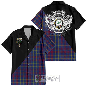 MacLaine of Lochbuie Tartan Short Sleeve Button Shirt with Family Crest and Military Logo Style