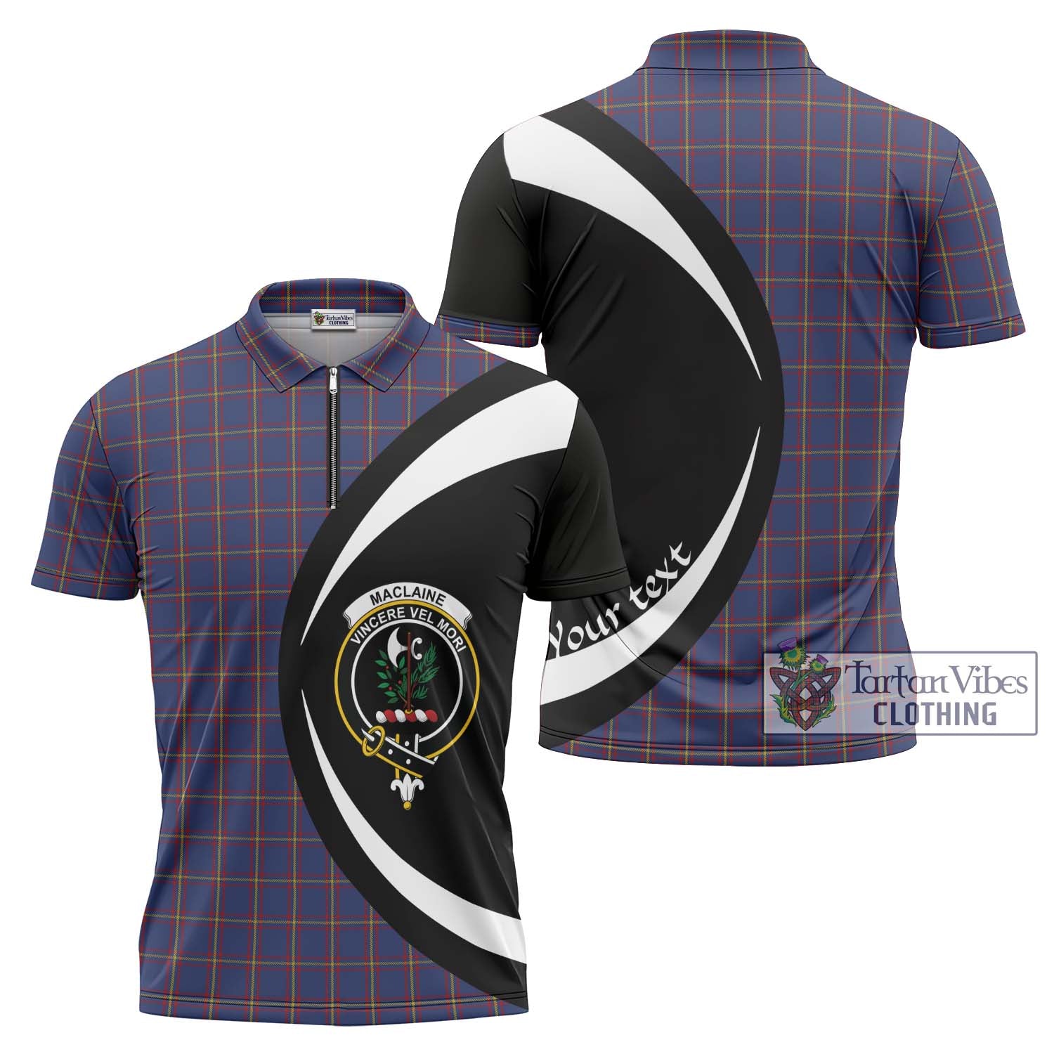 Tartan Vibes Clothing MacLaine of Lochbuie Tartan Zipper Polo Shirt with Family Crest Circle Style