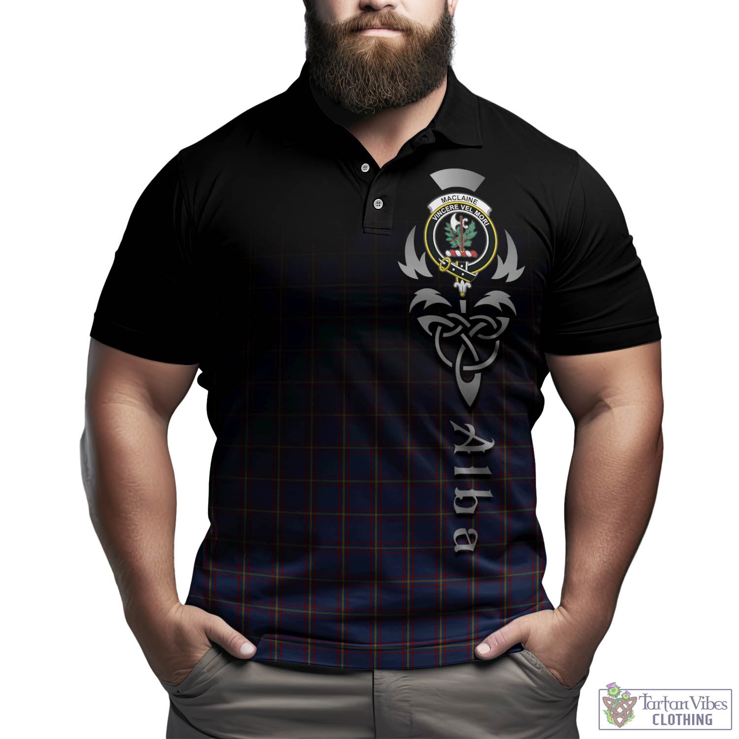 Tartan Vibes Clothing MacLaine of Lochbuie Tartan Polo Shirt Featuring Alba Gu Brath Family Crest Celtic Inspired