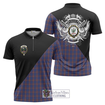 MacLaine of Lochbuie Tartan Zipper Polo Shirt with Family Crest and Military Logo Style