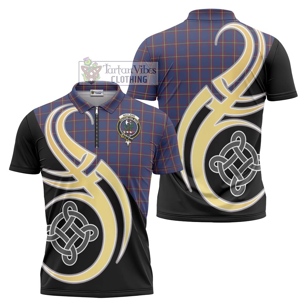 Tartan Vibes Clothing MacLaine of Lochbuie Tartan Zipper Polo Shirt with Family Crest and Celtic Symbol Style