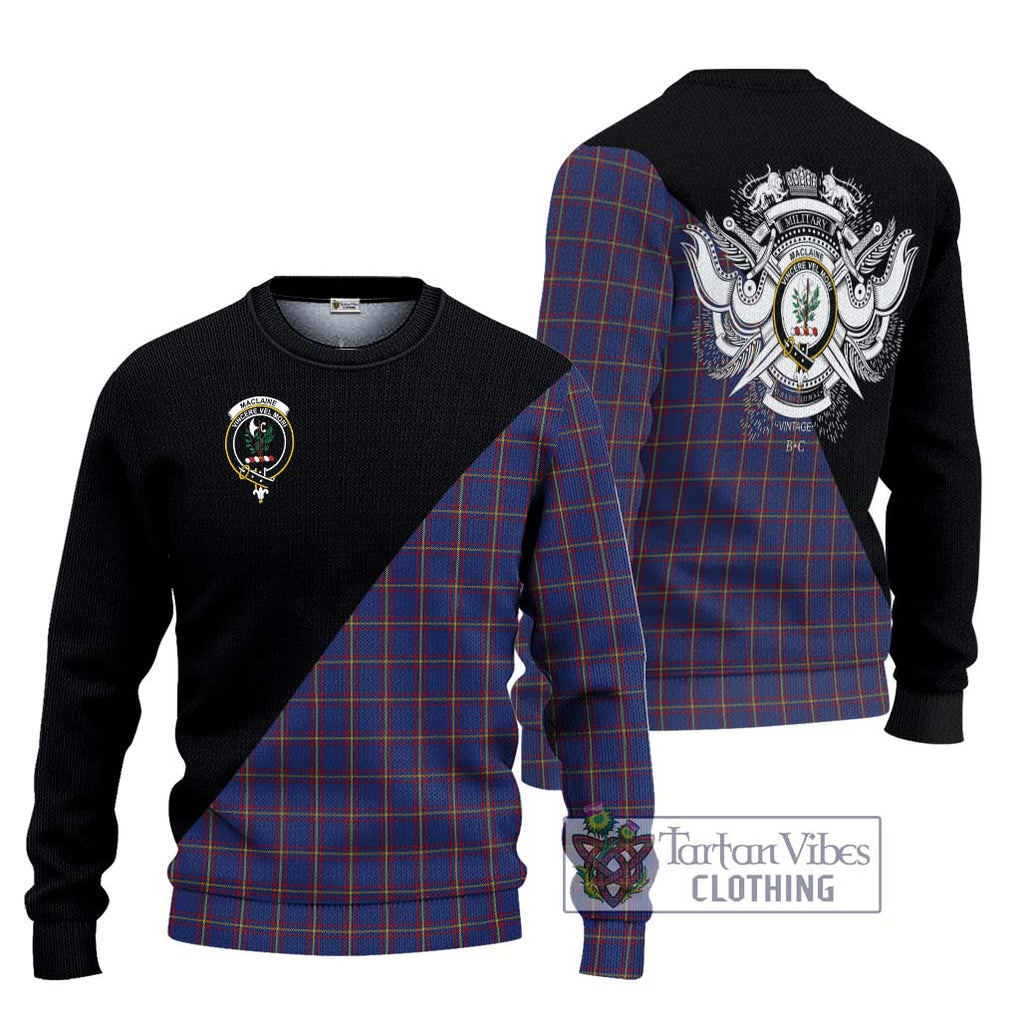 MacLaine of Lochbuie Tartan Knitted Sweater with Family Crest and Military Logo Style Unisex - Tartanvibesclothing Shop