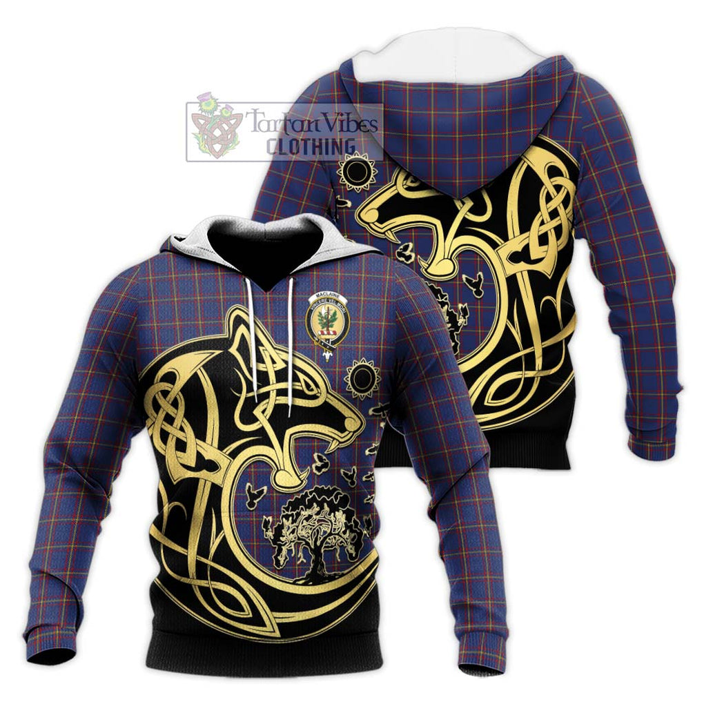 MacLaine of Lochbuie Tartan Knitted Hoodie with Family Crest Celtic Wolf Style Unisex Knitted Pullover Hoodie - Tartan Vibes Clothing