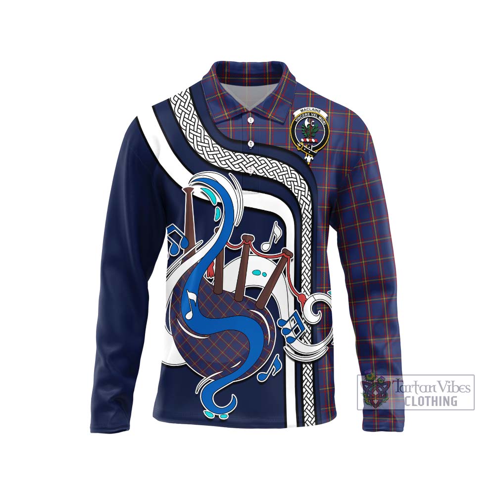 Tartan Vibes Clothing MacLaine of Lochbuie Tartan Long Sleeve Polo Shirt with Epic Bagpipe Style